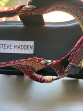 Steve Madden Rainbow Braided Strap Sandals with Silver Ring